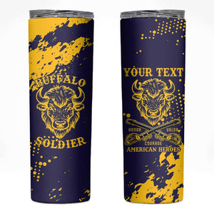 Personalized African-American Heroes Skinny Tumbler Bison Buffalo Soldiers - Blue Grunge Style - African Pride