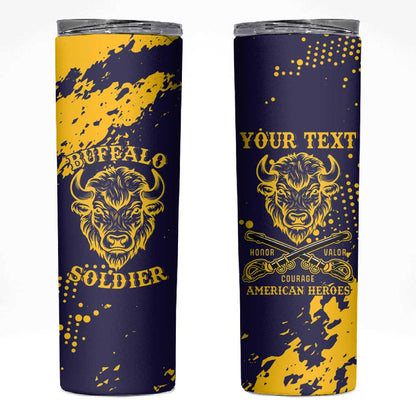 Personalized African-American Heroes Skinny Tumbler Bison Buffalo Soldiers - Blue Grunge Style - African Pride
