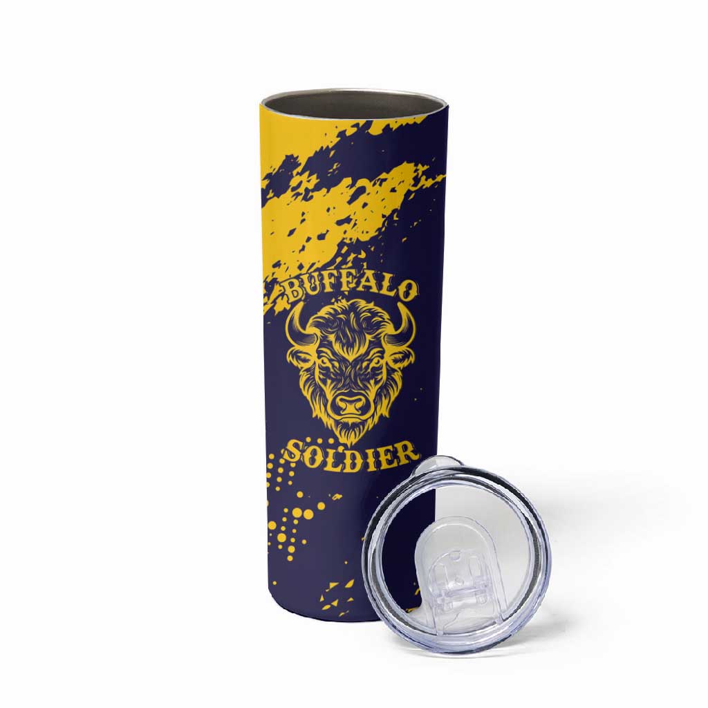 Personalized African-American Heroes Skinny Tumbler Bison Buffalo Soldiers - Blue Grunge Style - African Pride