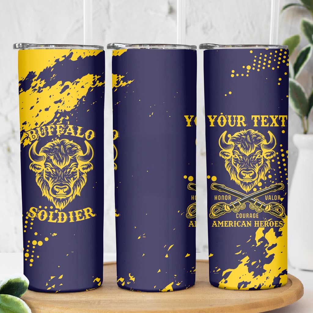 Personalized African-American Heroes Skinny Tumbler Bison Buffalo Soldiers - Blue Grunge Style - African Pride