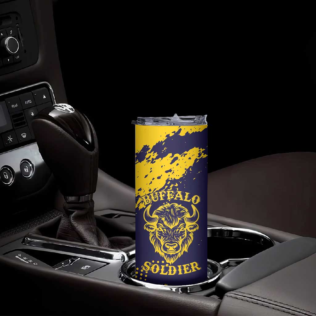 Personalized African-American Heroes Skinny Tumbler Bison Buffalo Soldiers - Blue Grunge Style - African Pride