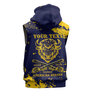 Personalized African-American Heroes Sleeveless Zip Hoodie Bison Buffalo Soldiers - Blue Grunge Style - African Pride