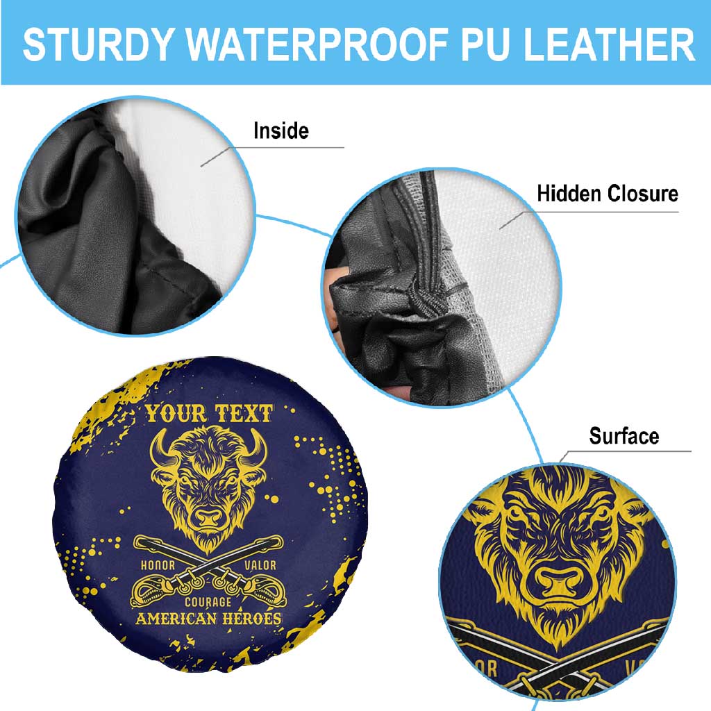 Personalized African-American Heroes Spare Tire Cover Bison Buffalo Soldiers - Blue Grunge Style - African Pride