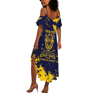 Personalized African-American Heroes Summer Maxi Dress Bison Buffalo Soldiers - Blue Grunge Style - African Pride