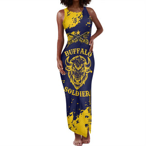 Personalized African-American Heroes Tank Maxi Dress Bison Buffalo Soldiers - Blue Grunge Style - African Pride