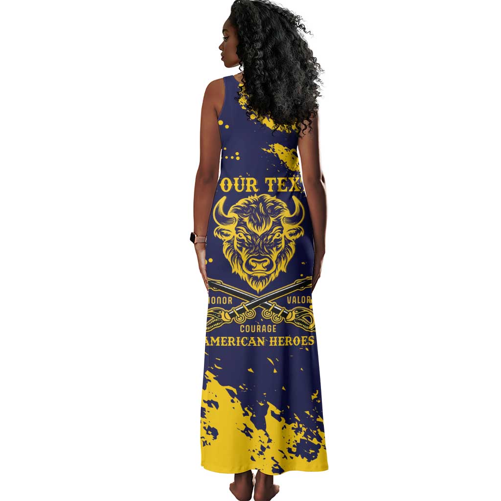 Personalized African-American Heroes Tank Maxi Dress Bison Buffalo Soldiers - Blue Grunge Style - African Pride