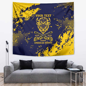 Personalized African-American Heroes Tapestry Bison Buffalo Soldiers - Blue Grunge Style - African Pride