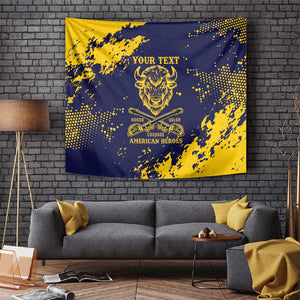 Personalized African-American Heroes Tapestry Bison Buffalo Soldiers - Blue Grunge Style - African Pride