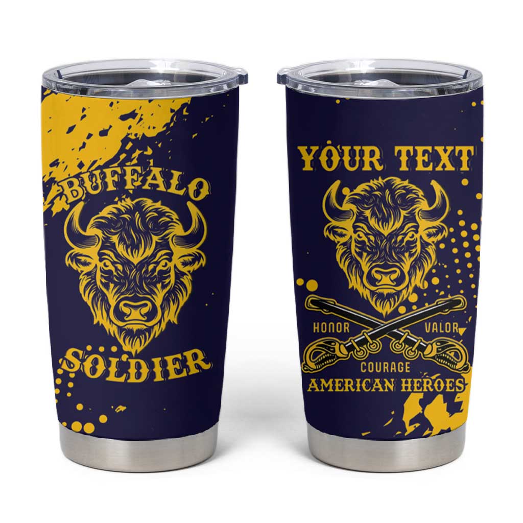Personalized African-American Heroes Tumbler Cup Bison Buffalo Soldiers - Blue Grunge Style - African Pride