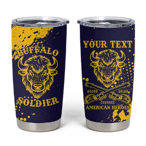 Personalized African-American Heroes Tumbler Cup Bison Buffalo Soldiers - Blue Grunge Style - African Pride