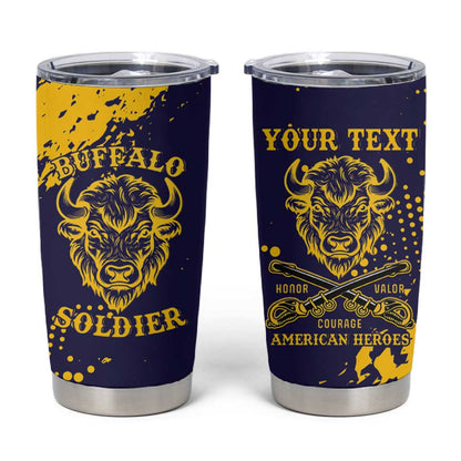 Personalized African-American Heroes Tumbler Cup Bison Buffalo Soldiers - Blue Grunge Style - African Pride