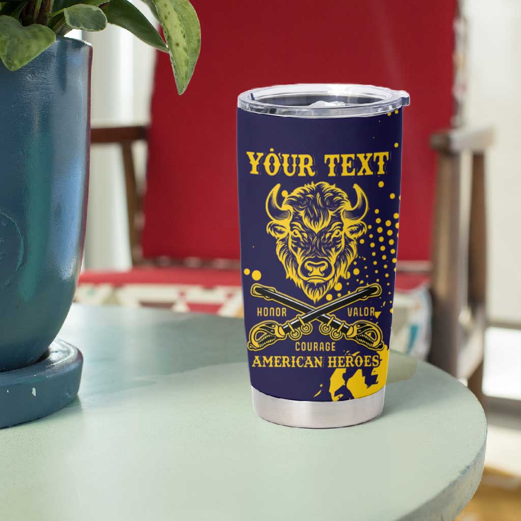 Personalized African-American Heroes Tumbler Cup Bison Buffalo Soldiers - Blue Grunge Style - African Pride