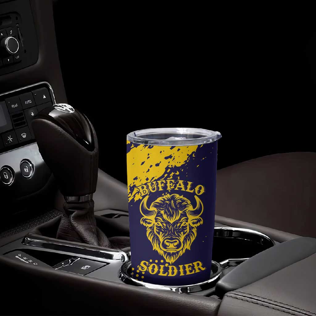 Personalized African-American Heroes Tumbler Cup Bison Buffalo Soldiers - Blue Grunge Style - African Pride