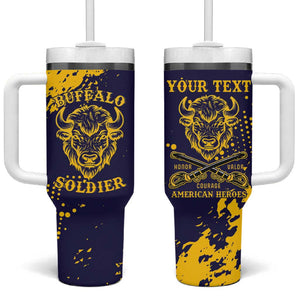 Personalized African-American Heroes Tumbler With Handle Bison Buffalo Soldiers - Blue Grunge Style - African Pride