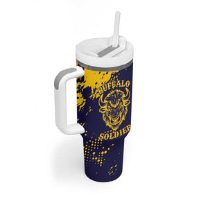 Personalized African-American Heroes Tumbler With Handle Bison Buffalo Soldiers - Blue Grunge Style - African Pride