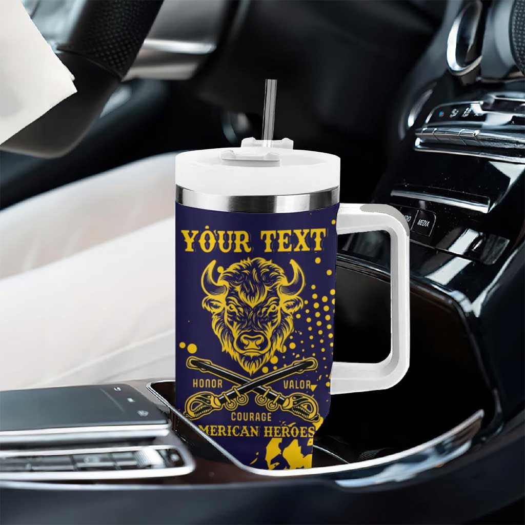 Personalized African-American Heroes Tumbler With Handle Bison Buffalo Soldiers - Blue Grunge Style - African Pride