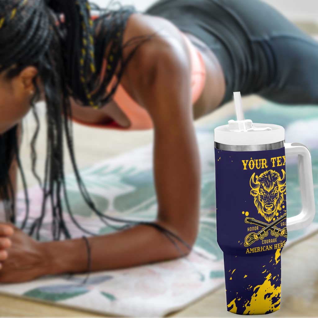 Personalized African-American Heroes Tumbler With Handle Bison Buffalo Soldiers - Blue Grunge Style - African Pride
