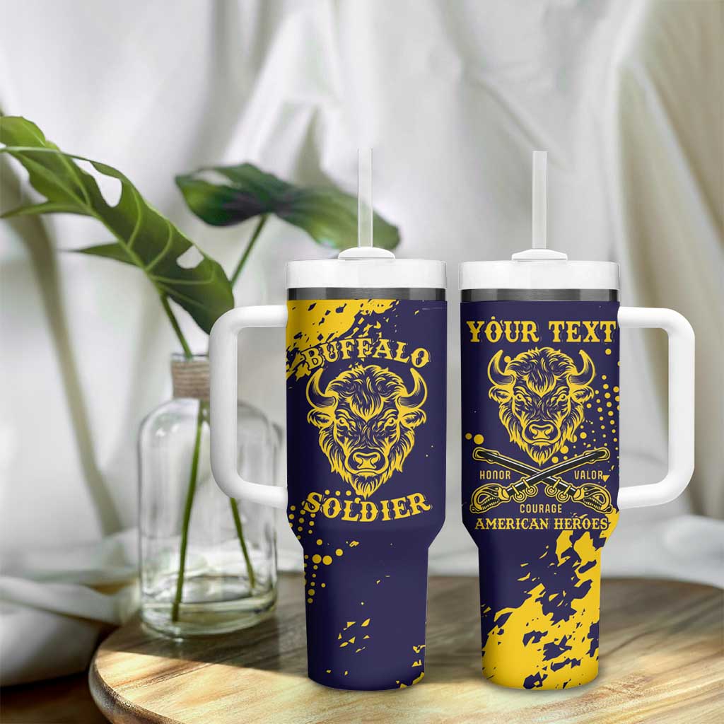 Personalized African-American Heroes Tumbler With Handle Bison Buffalo Soldiers - Blue Grunge Style - African Pride
