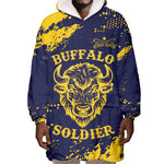 Personalized African-American Heroes Wearable Blanket Hoodie Bison Buffalo Soldiers - Blue Grunge Style - African Pride