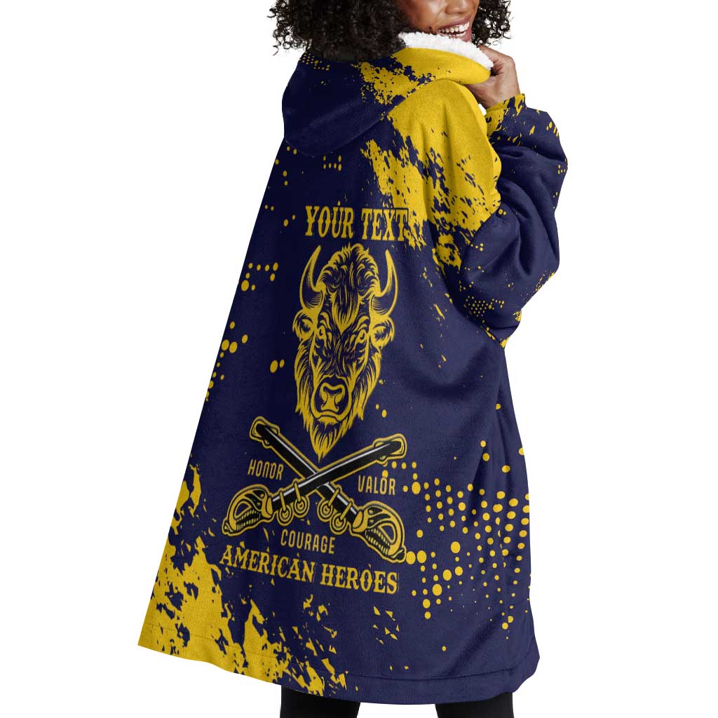 Personalized African-American Heroes Wearable Blanket Hoodie Bison Buffalo Soldiers - Blue Grunge Style - African Pride
