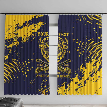 Personalized African-American Heroes Window Curtain Bison Buffalo Soldiers - Blue Grunge Style - African Pride