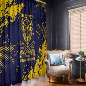 Personalized African-American Heroes Window Curtain Bison Buffalo Soldiers - Blue Grunge Style - African Pride