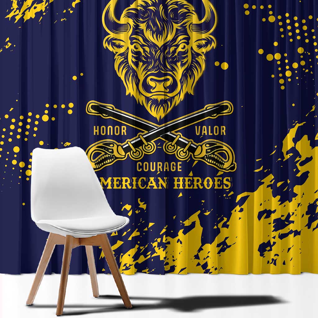 Personalized African-American Heroes Window Curtain Bison Buffalo Soldiers - Blue Grunge Style - African Pride
