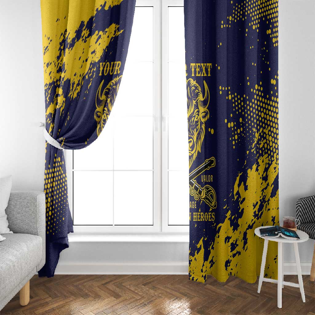 Personalized African-American Heroes Window Curtain Bison Buffalo Soldiers - Blue Grunge Style - African Pride