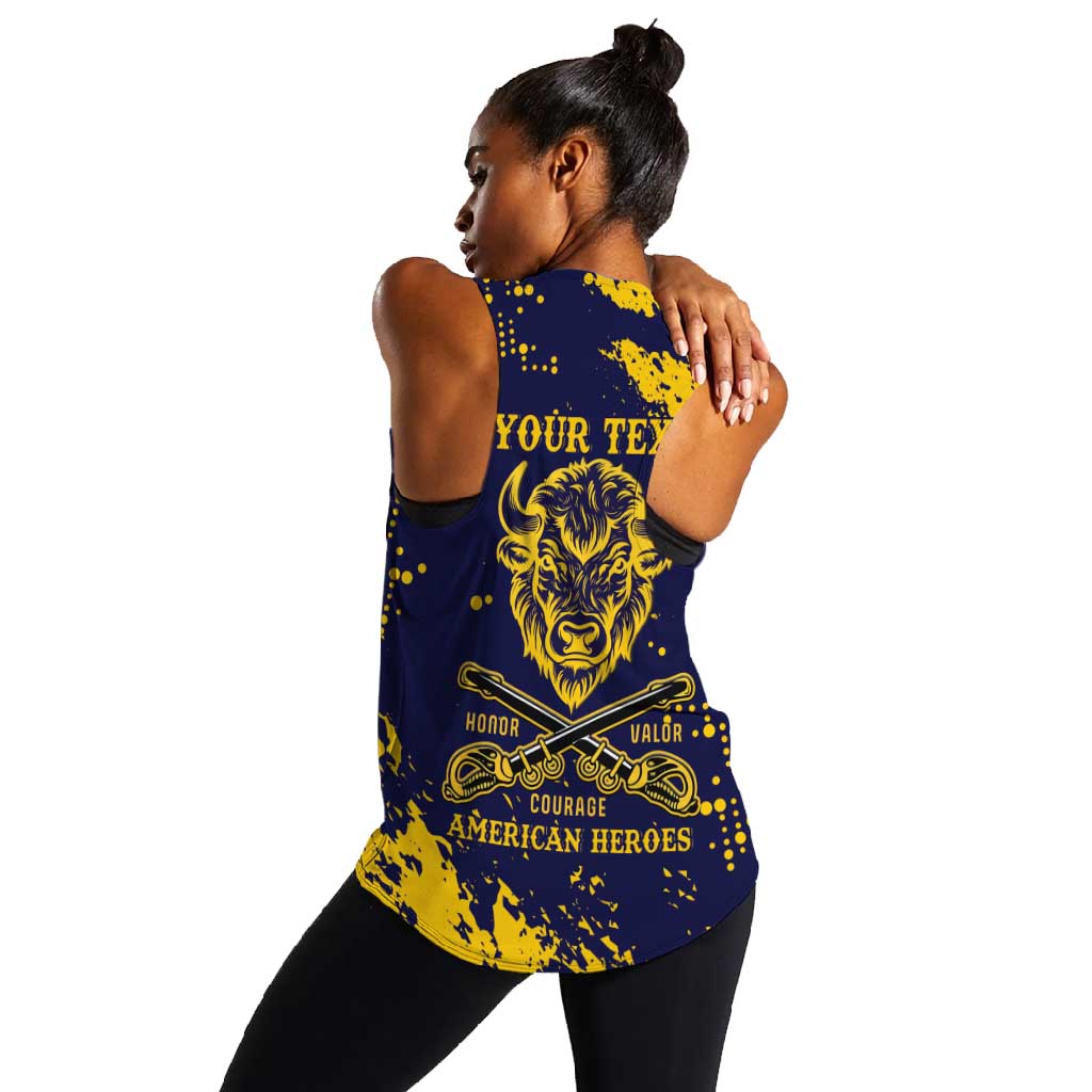 Personalized African-American Heroes Women Racerback Tank Bison Buffalo Soldiers - Blue Grunge Style - African Pride