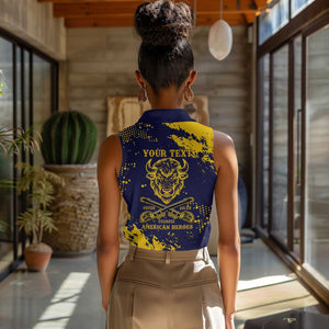 Personalized African-American Heroes Women Sleeveless Polo Shirt Bison Buffalo Soldiers - Blue Grunge Style - African Pride