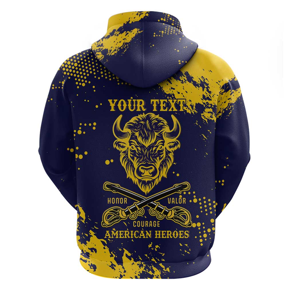 Personalized African-American Heroes Zip Hoodie Bison Buffalo Soldiers - Blue Grunge Style - African Pride