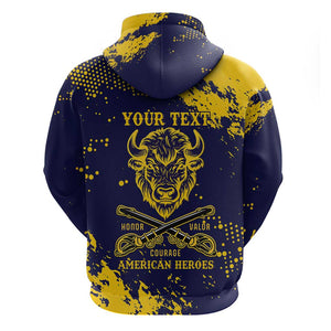 Personalized African-American Heroes Zip Hoodie Bison Buffalo Soldiers - Blue Grunge Style - African Pride