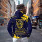 Personalized African-American Heroes Zip Hoodie Bison Buffalo Soldiers - Blue Grunge Style - African Pride