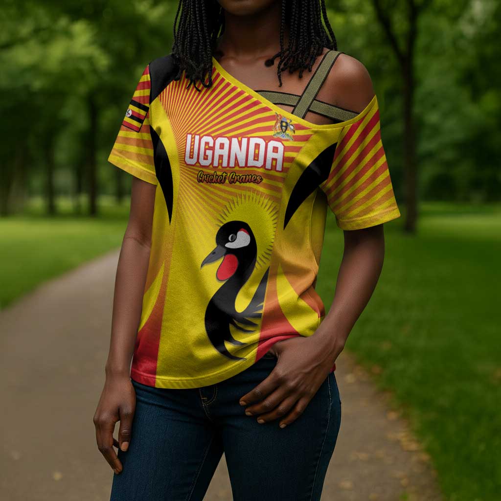 Custom Uganda Cricket Cross Shoulder Shirt Go Cricket Cranes Go