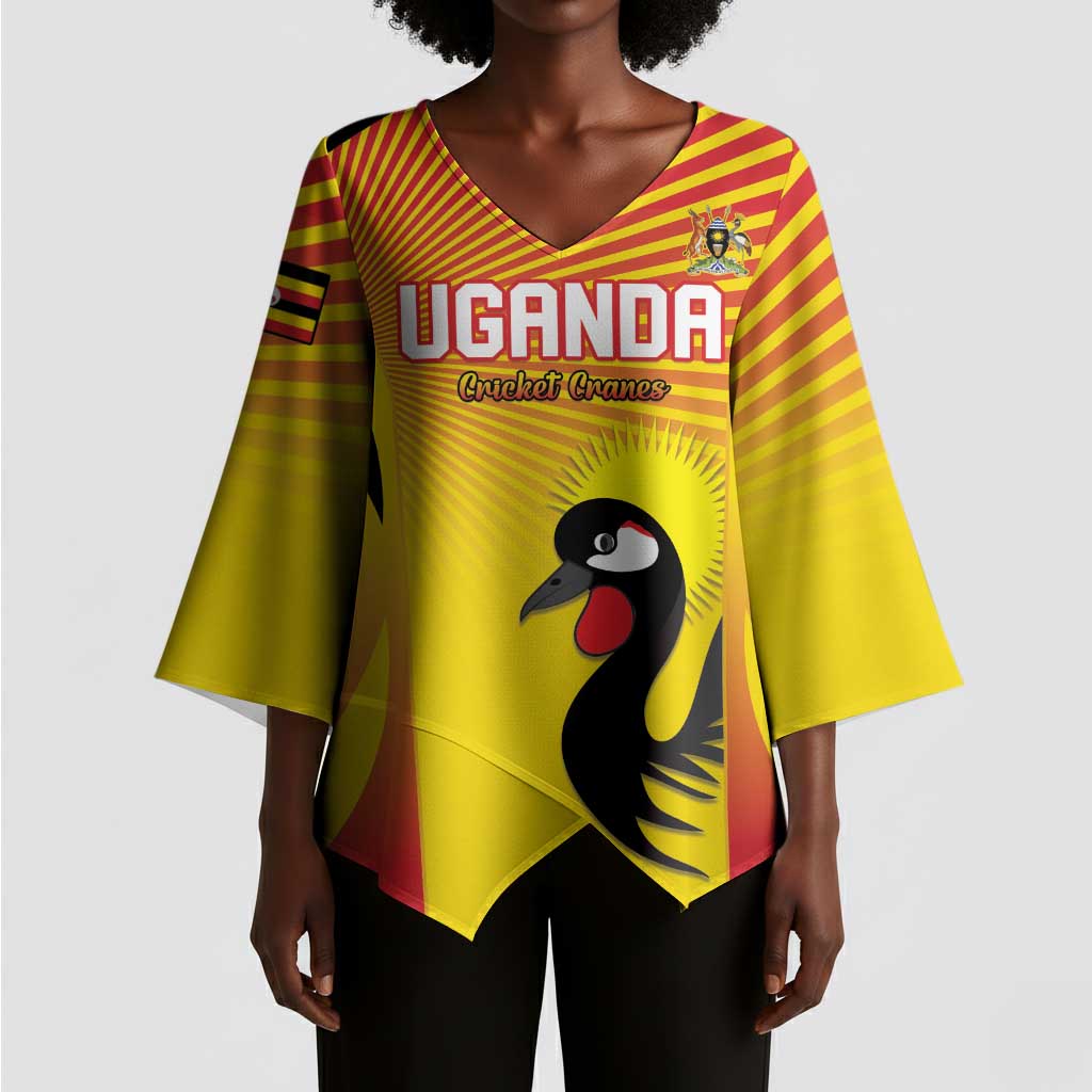 Custom Uganda Cricket Kimono Sleeve Blouse Go Cricket Cranes Go