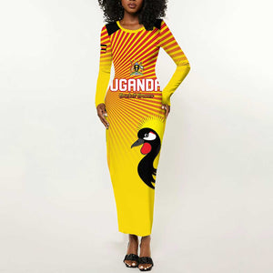 Custom Uganda Cricket Long Sleeve Bodycon Dress Go Champions - African Pride