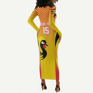 Custom Uganda Cricket Long Sleeve Bodycon Dress Go Champions - African Pride