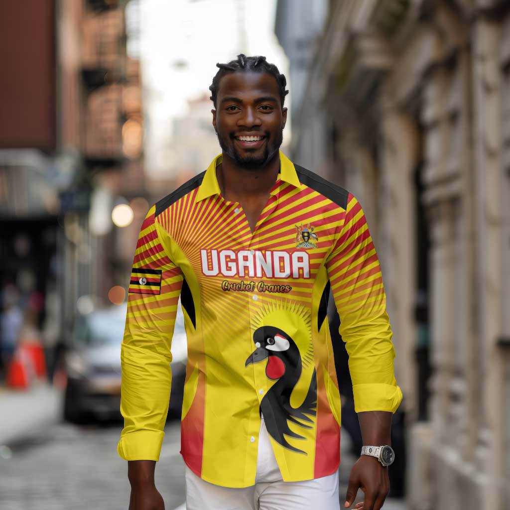 Custom Uganda Cricket Long Sleeve Button Shirt Go Champions - African Pride