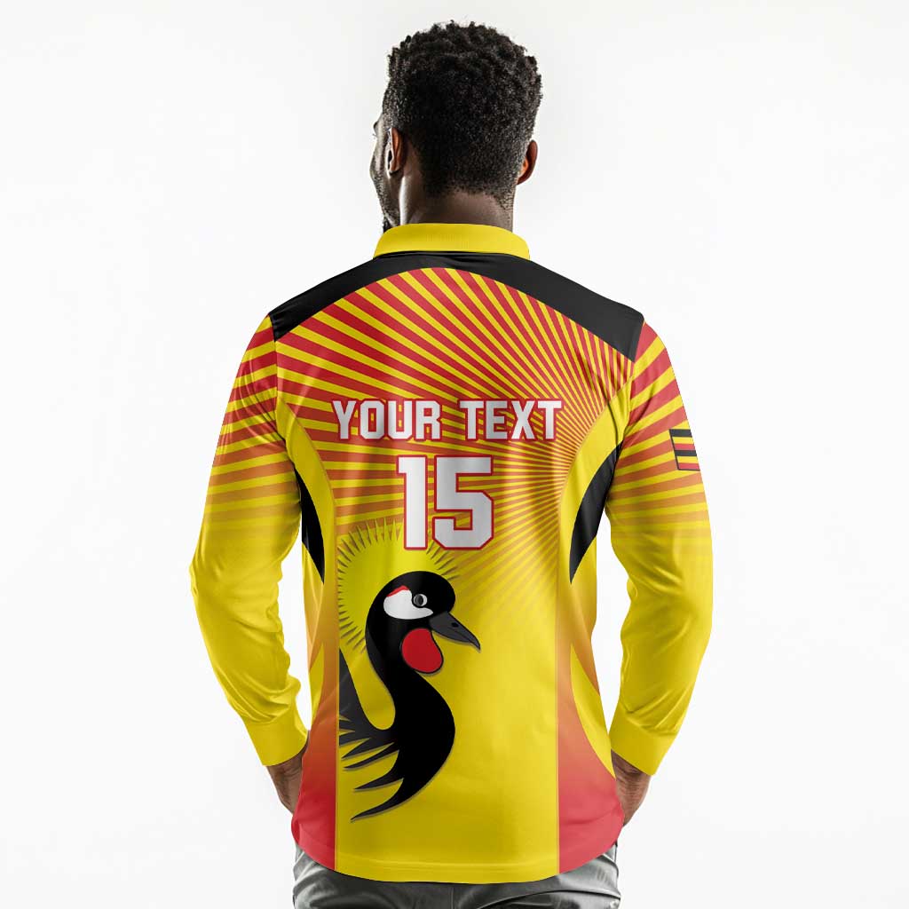Custom Uganda Cricket Long Sleeve Polo Shirt Go Champions - African Pride