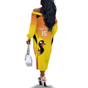 Custom Uganda Cricket Off The Shoulder Long Sleeve Dress Go Champions - African Pride