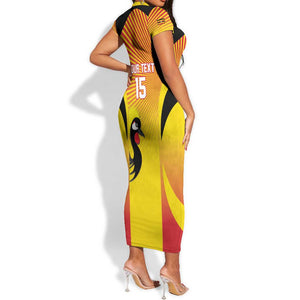 Custom Uganda Cricket Short Sleeve Bodycon Dress Go Champions - African Pride