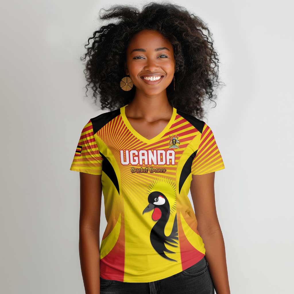 Custom Uganda Cricket Women V-Neck T-Shirt Go Champions - African Pride
