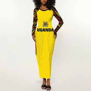 Custom Uganda Cricket Long Sleeve Bodycon Dress Come On Cricket Cranes - African Pride