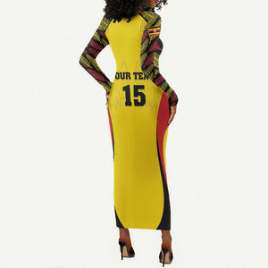Custom Uganda Cricket Long Sleeve Bodycon Dress Come On Cricket Cranes - African Pride