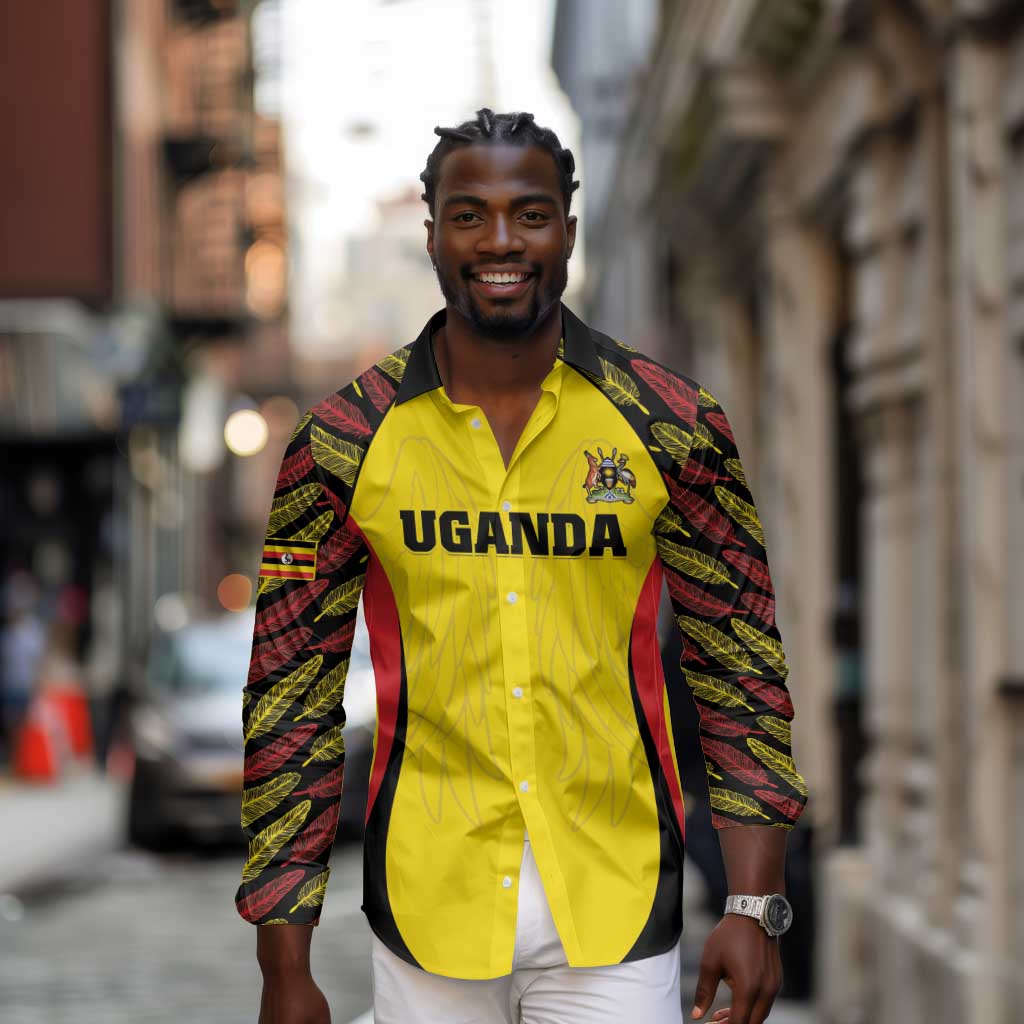 Custom Uganda Cricket Long Sleeve Button Shirt Come On Cricket Cranes - African Pride