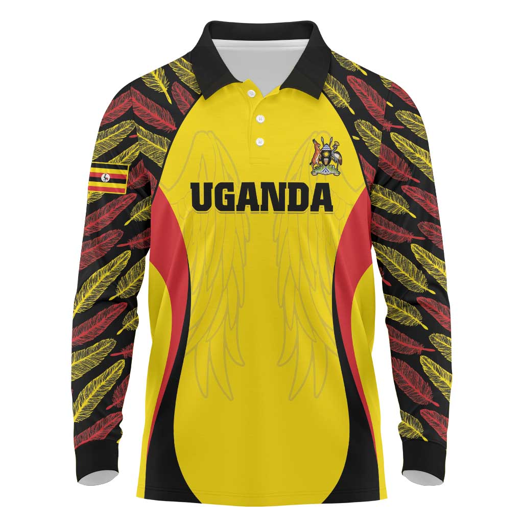 Custom Uganda Cricket Long Sleeve Polo Shirt Come On Cricket Cranes - African Pride