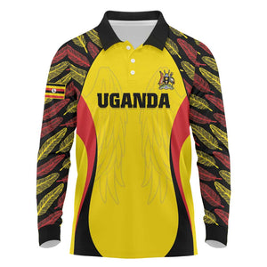 Custom Uganda Cricket Long Sleeve Polo Shirt Come On Cricket Cranes - African Pride