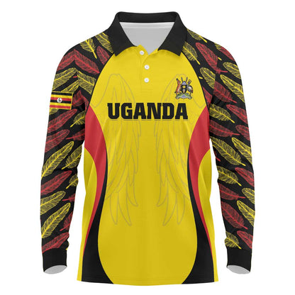 Custom Uganda Cricket Long Sleeve Polo Shirt Come On Cricket Cranes - African Pride