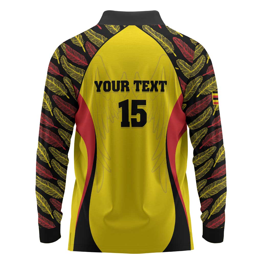 Custom Uganda Cricket Long Sleeve Polo Shirt Come On Cricket Cranes - African Pride