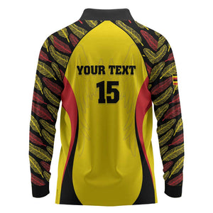 Custom Uganda Cricket Long Sleeve Polo Shirt Come On Cricket Cranes - African Pride